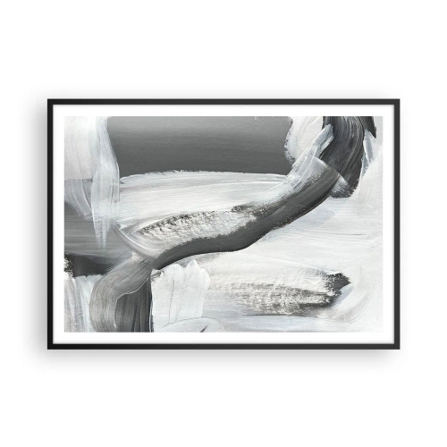 Plakat w czarnej ramie - Szaro-biała abstrakcja z dynamicznymi liniami - 100x70cm - Zdecydowanym ruchem - Nowoczesna dekoracja ścienna do salonu i sypialni ARTTOR
