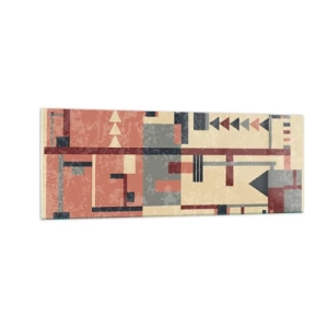 Obraz na szkle - Geometryczny wzór w pastelowych odcieniach beżu, czerwieni i szarości - 140x50cm - Kombinacja pionów i poziomów - Nowoczesna dekoracja ścienna do salonu i sypialni ARTTOR