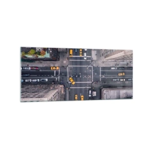 Obraz na szkle - Widok z lotu ptaka na ruchliwą ulicę miasta - 120x50cm - Prosty wybór - Nowoczesna dekoracja ścienna do salonu i sypialni ARTTOR
