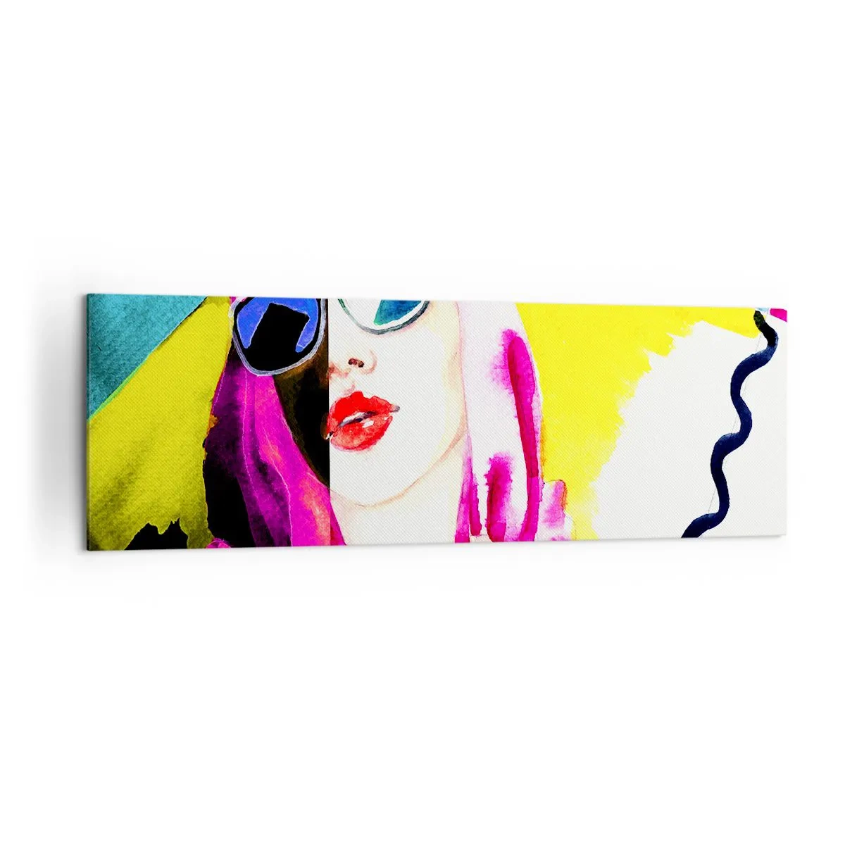 Obraz na płótnie - Kolorowy portret kobiety w okularach przeciwsłonecznych - 160x50cm - Nie jestem biała i nie jestem czarna - Nowoczesna dekoracja ścienna do salonu i sypialni ARTTOR