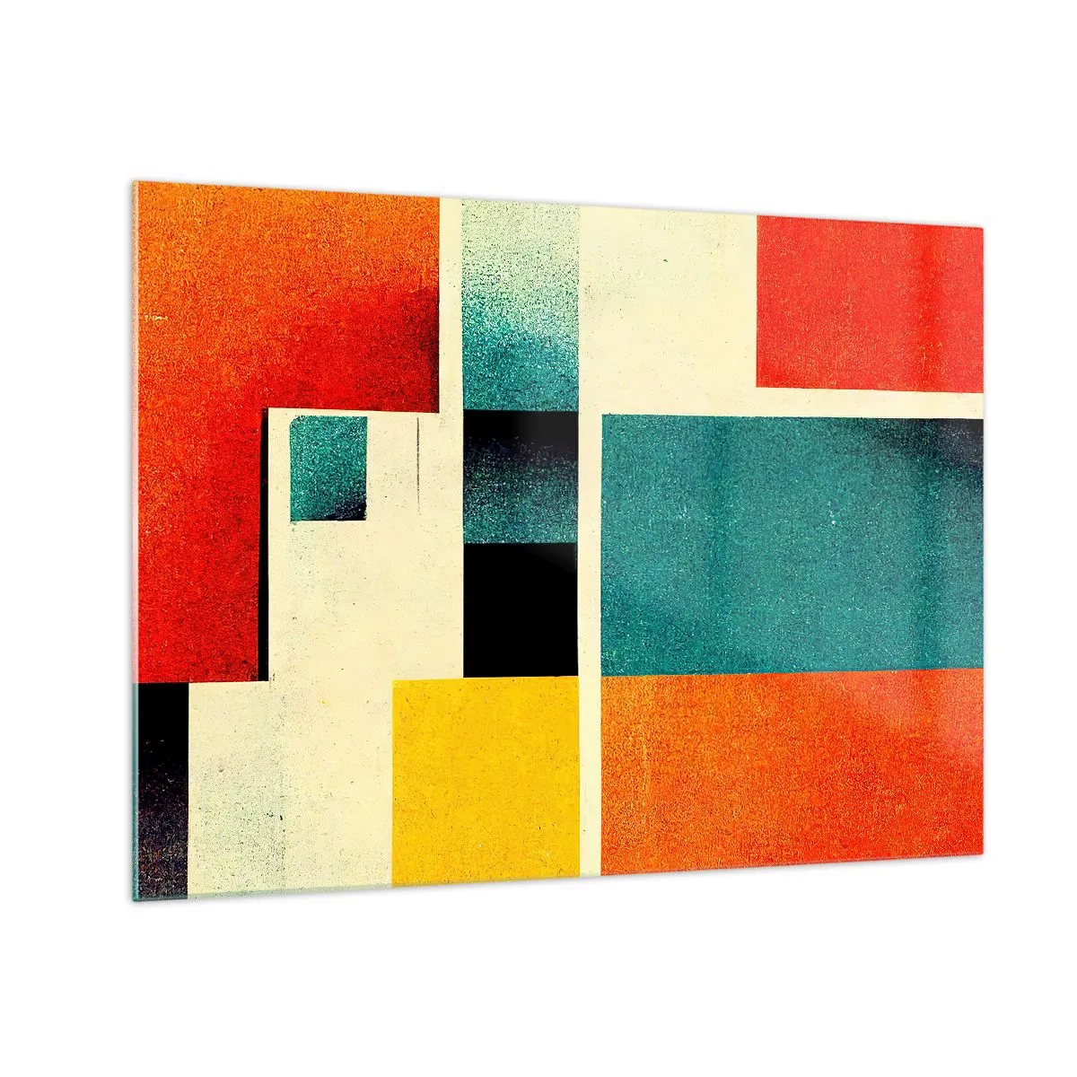 Obraz na szkle - Kolorowe geometryczne prostokąty w stylu retro - 70x50cm - Abstrakcja geometryczna – dobra energia - Nowoczesna dekoracja ścienna do salonu i sypialni ARTTOR