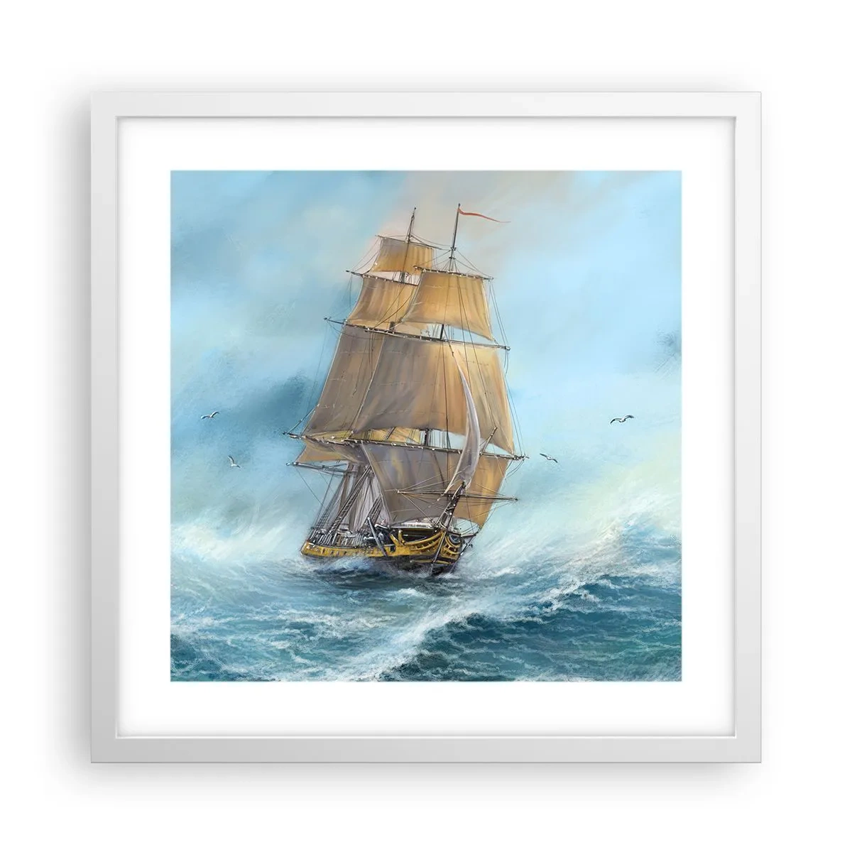 Plakat w białej ramie - Mknący po falach - 40x40 cm