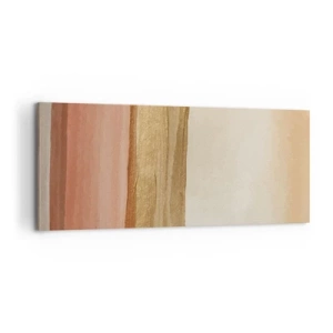 Obraz na płótnie - Abstrakcyjne pasy w odcieniach beżu, złota i różu na płótnie - 120x50cm - Kompozycja wertykalna - Nowoczesna dekoracja ścienna do salonu i sypialni ARTTOR