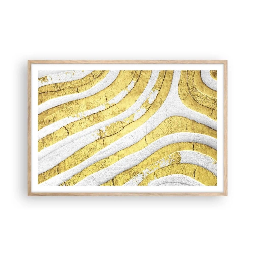 Plakat w ramie jasny dąb - Kompozycja w bieli i złocie - 91x61 cm