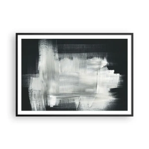 Plakat w czarnej ramie - Białe abstrakcyjne pociągnięcia na ciemnym tle - 100x70cm - Utkane z pionu i poziomu - Nowoczesna dekoracja ścienna do salonu i sypialni ARTTOR
