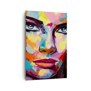 Obraz na płótnie - Kolorowy abstrakcyjny portret kobiety w intensywnych barwach - 80x120cm - Dusza też kolorowa - Nowoczesna dekoracja ścienna do salonu i sypialni ARTTOR