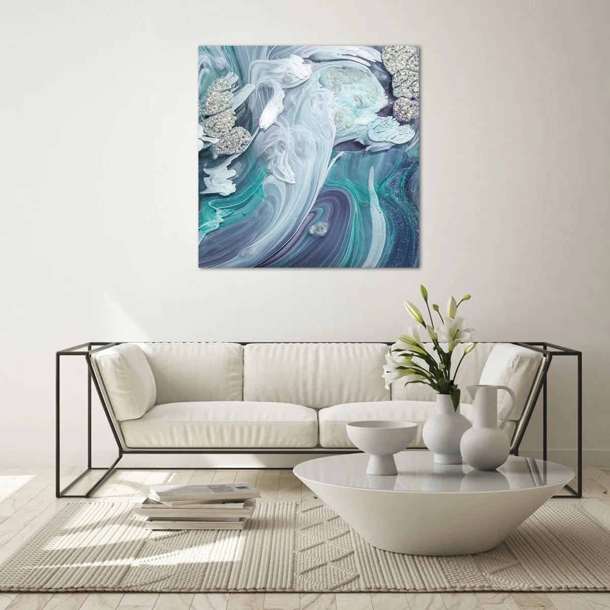 Obraz na szkle - Nurty błękitu - 60x60 cm