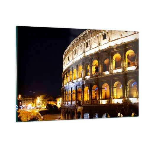 Obraz na szkle - Koloseum nocą z podświetlonymi łukami - 120x80cm - Igrzyska czas zacząć - Nowoczesna dekoracja ścienna do salonu, kuchni i sypialni ARTTOR