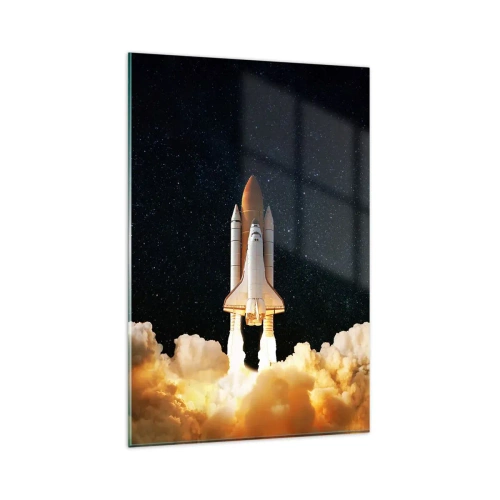 Obraz na szkle - Startująca rakieta kosmiczna na tle gwiaździstego nieba - 80x120cm - Ad astra! - Nowoczesna dekoracja ścienna do salonu i sypialni ARTTOR