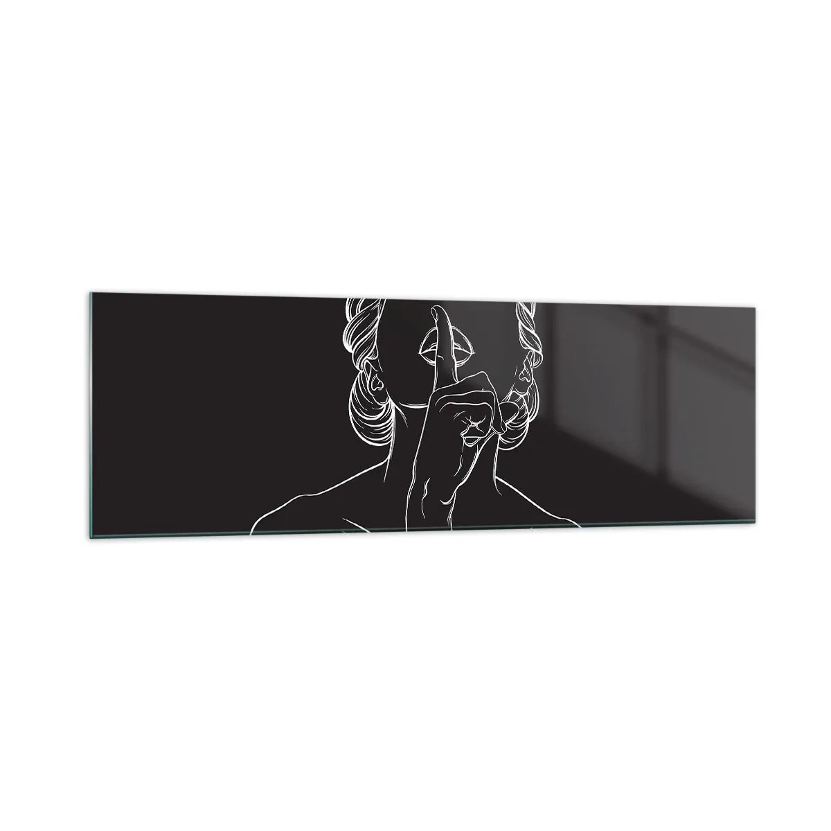 Obraz na szkle - Minimalistyczna sylwetka kobiety na czarnym tle - 160x50cm - Piękno rozkwita w ciszy - Nowoczesna dekoracja ścienna do salonu i sypialni ARTTOR