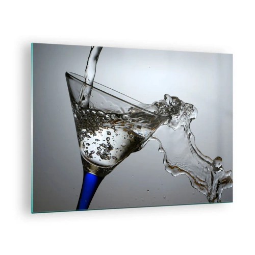 Obraz na szkle - Rozprysk wody w kieliszku martini - 70x50cm - Krystaliczna woda w kryształowym szkle - Nowoczesna dekoracja ścienna do salonu i sypialni ARTTOR
