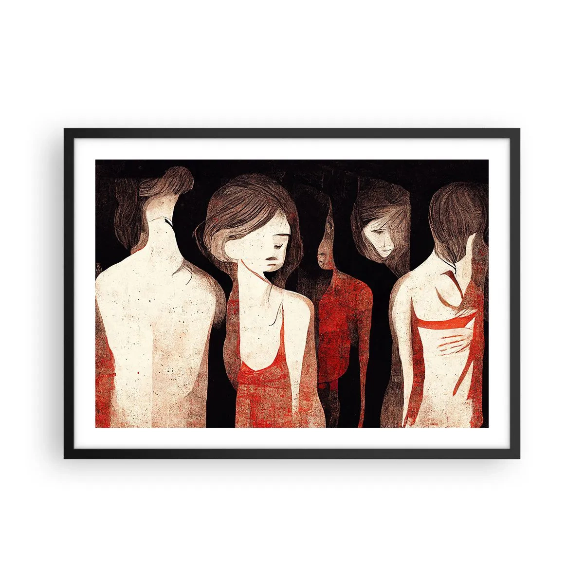Plakat w czarnej ramie - Artystyczne postacie w abstrakcyjnej kompozycji - 70x50cm - Madonny z ciemności - Nowoczesna dekoracja ścienna do salonu i sypialni ARTTOR