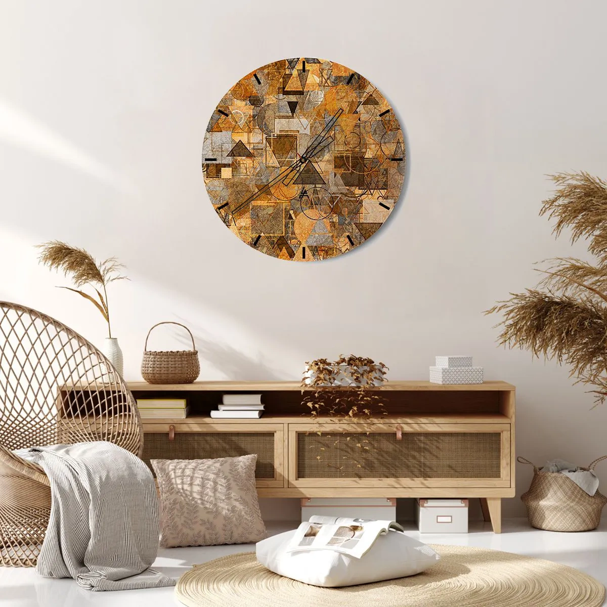Zegar ścienny - Abstrakcyjny wzór geometryczny w odcieniach złota i brązu - 30x30cm - Świat ujęty w formę - Nowoczesna dekoracja ścienna do salonu, kuchni i sypialni ARTTOR