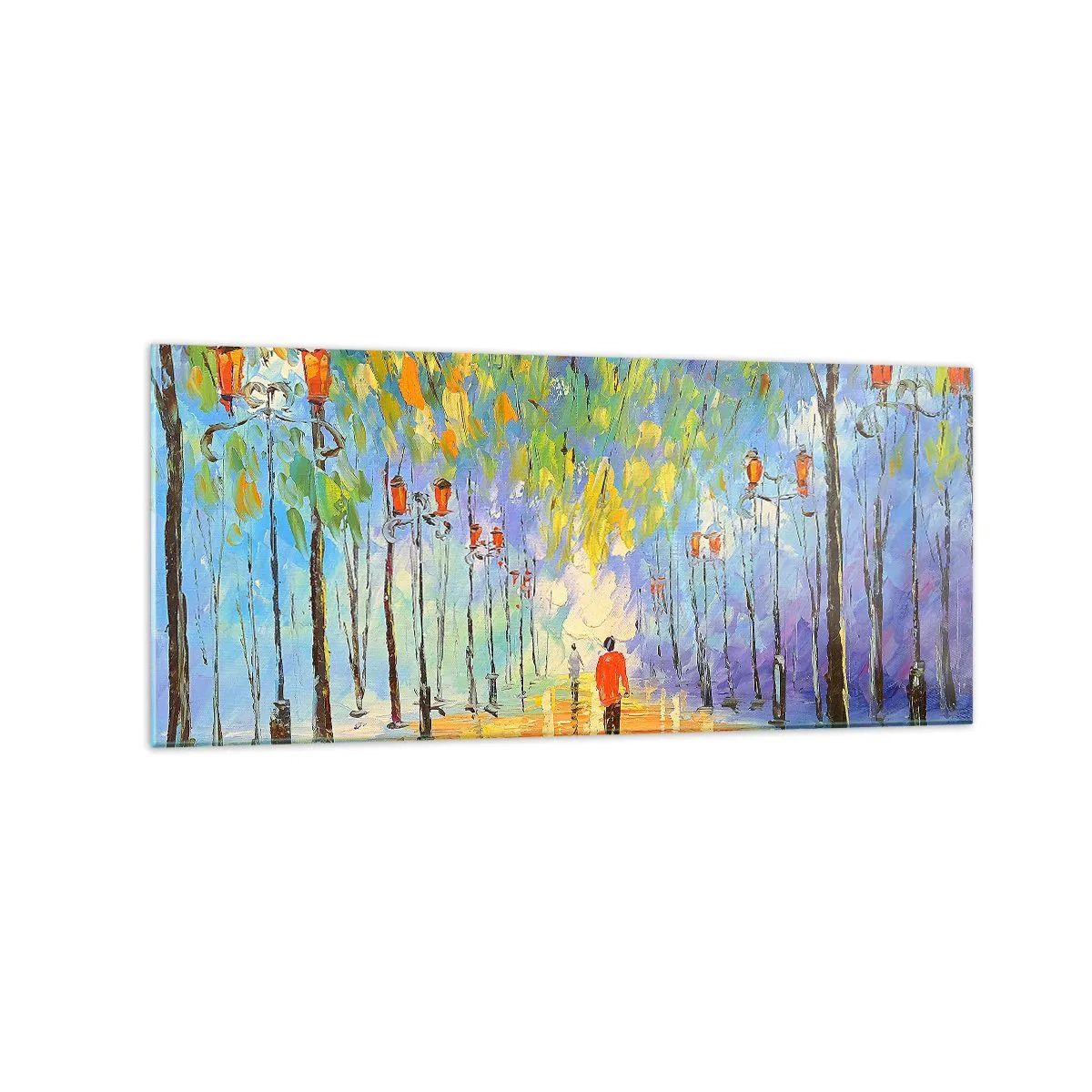 Obraz na szkle - Malowniczy spacer wśród latarni w deszczową noc - 120x50cm - Nocna piosenka deszczu - Nowoczesna dekoracja ścienna do salonu i sypialni ARTTOR