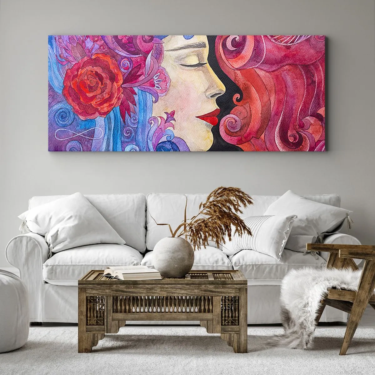 Obraz na płótnie - Kolorowy profil kobiety w artystycznym stylu - 140x50cm - Secesja wciąż żywa - Nowoczesna dekoracja ścienna do salonu i sypialni ARTTOR