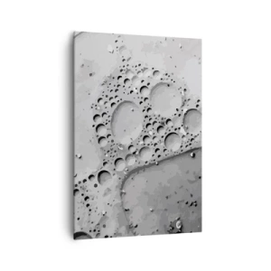 Obraz na płótnie - Czarno-biały wzór bąbelków w minimalistycznym stylu - 70x100cm - Slad po spienionym - Nowoczesna dekoracja ścienna do salonu i sypialni ARTTOR