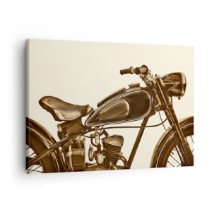 Obraz na płótnie - Zabytkowy motocykl w stylu retro na jasnym tle - 70x50cm - Tęsknota za klasyką - Nowoczesna dekoracja ścienna do salonu i sypialni ARTTOR