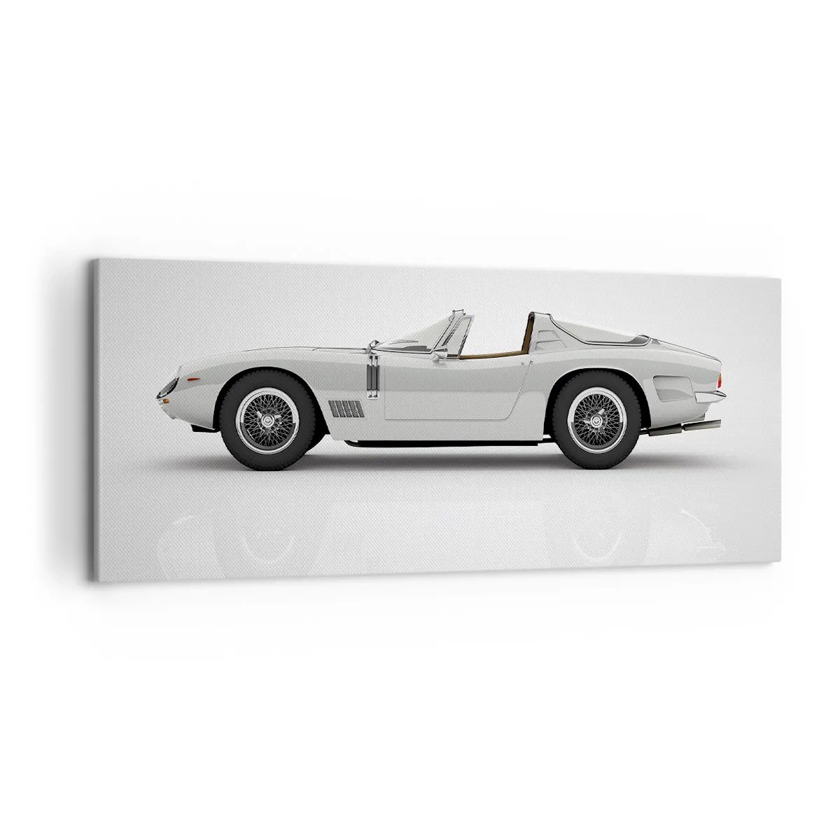 Obraz na płótnie - Klasyczny biały kabriolet na jasnym tle - 120x50cm - Obietnica zabawy - Nowoczesna dekoracja ścienna do salonu i sypialni ARTTOR