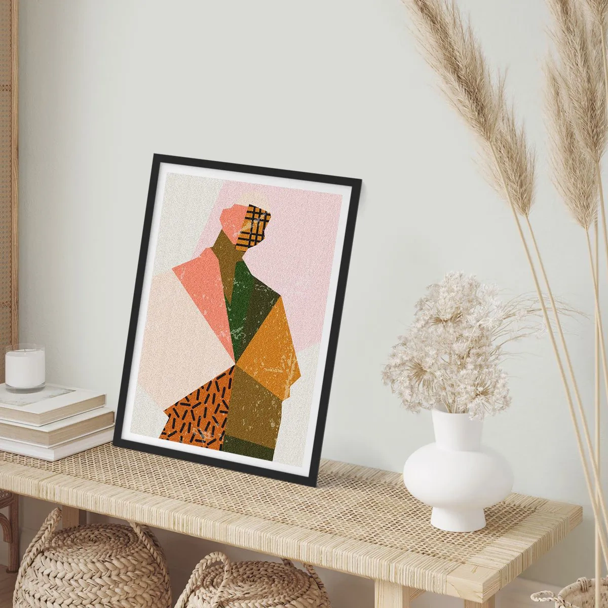 Plakat w czarnej ramie - Abstrakcyjna sylwetka w geometrycznych formach - 50x70cm - Człowiek – istota złożona - Nowoczesna dekoracja ścienna do salonu i sypialni ARTTOR