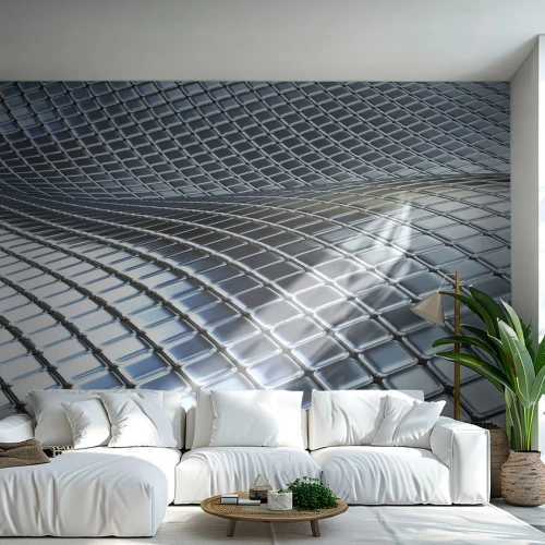 Fototapeta Premium Canvas - Nowoczesna struktura z metalicznych kwadratów - 100x70cm - Metaliczna srebrna fala - Nowoczesna dekoracja ścienna do salonu i sypialni ARTTOR