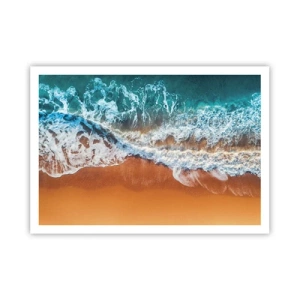 Plakat - Widok z lotu ptaka na fale oceanu rozbijające się o brzeg - 100x70cm - Zawsze w parze - Nowoczesna dekoracja ścienna do salonu i sypialni ARTTOR