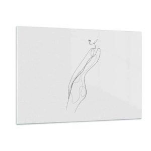 Obraz na szkle - Minimalistyczna kreska przedstawiająca kobiecą sylwetkę - 120x80cm - Zaledwie obietnica - Nowoczesna dekoracja ścienna do salonu, kuchni i sypialni ARTTOR