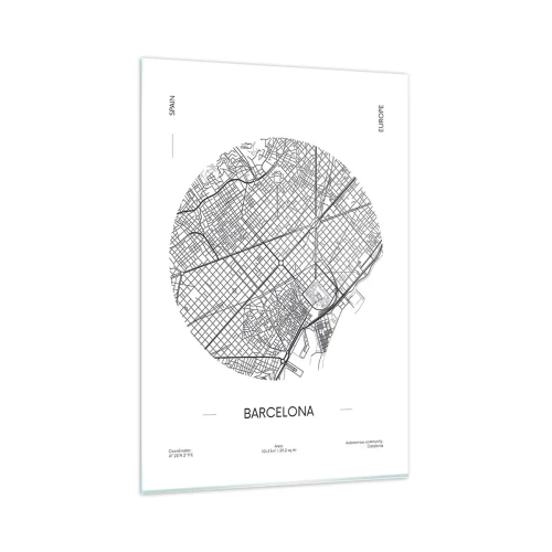 Obraz na szkle - Mapa Barcelony w minimalistycznym, czarno-białym stylu - 80x120cm - Anatomia Barcelony - Nowoczesna dekoracja ścienna do salonu i sypialni ARTTOR