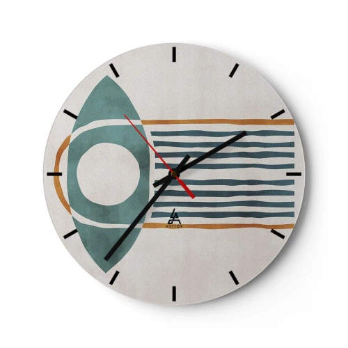 Zegar ścienny - Geometryczny motyw w stylu etnicznym z liniami i kołem - 30x30cm - Znaki i rytuały - Nowoczesna dekoracja ścienna do salonu, kuchni i sypialni ARTTOR