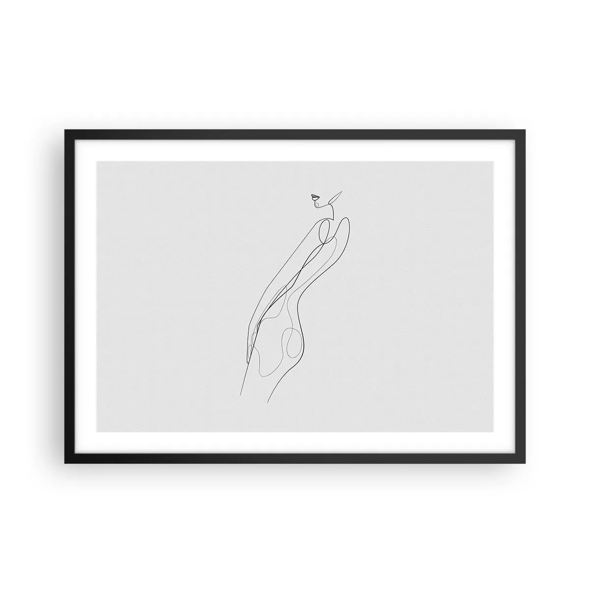 Plakat w czarnej ramie - Minimalistyczna linia ukazująca sylwetkę na jasnym tle - 70x50cm - Zaledwie obietnica - Nowoczesna dekoracja ścienna do salonu i sypialni ARTTOR