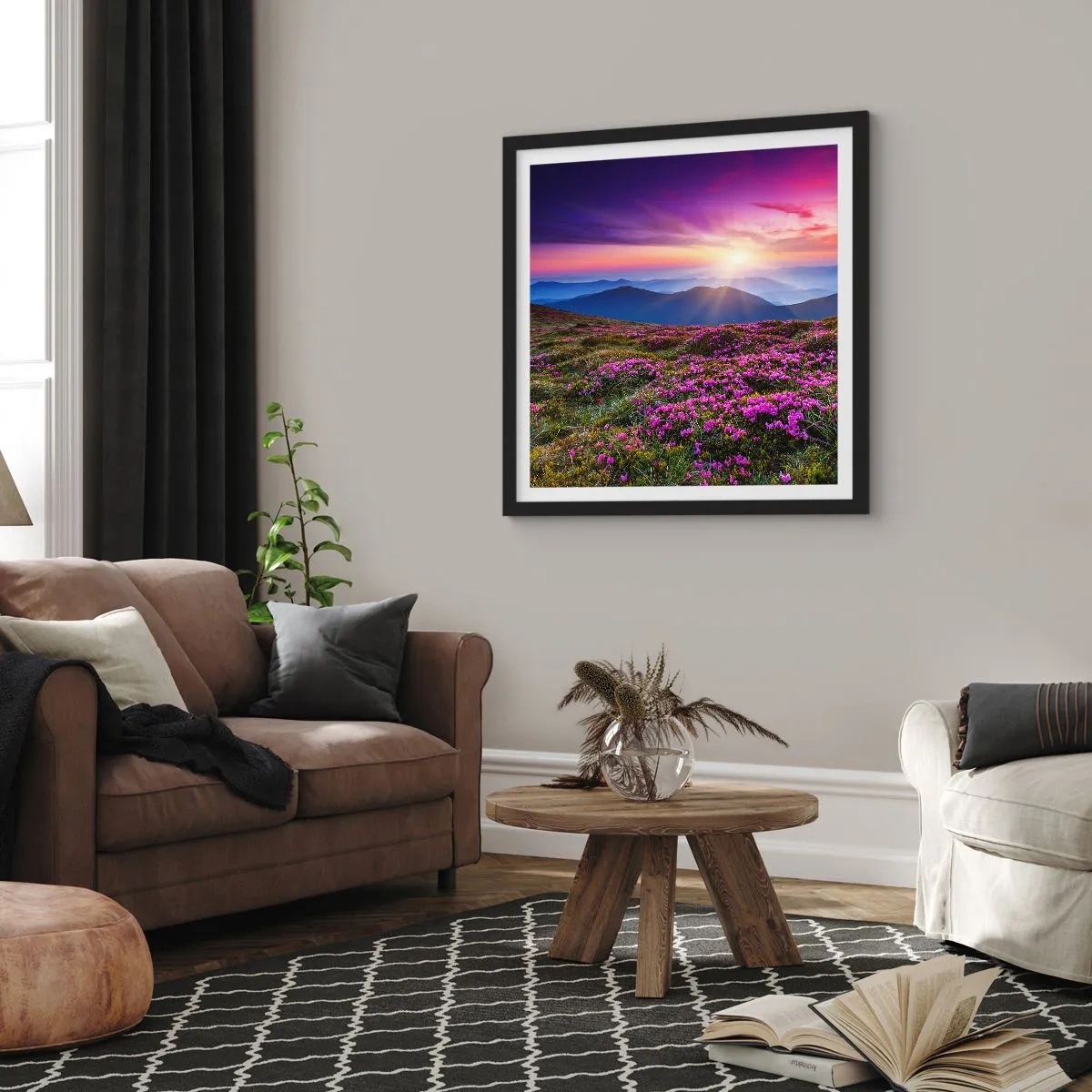 Plakat w czarnej ramie - Ziół zapachniały świeże pęki od niw - 50x50 cm