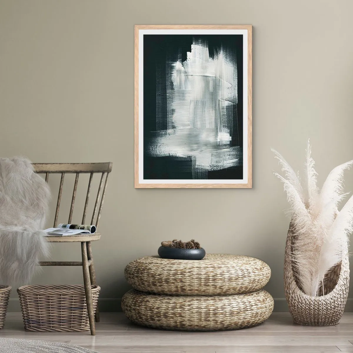 Plakat w ramie jasny dąb - Utkane z pionu i poziomu - 70x100 cm