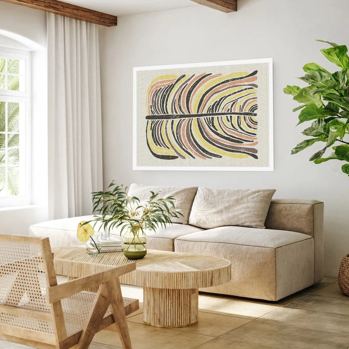 Plakat - Abstrakcyjny motyw liścia w odcieniach ziemi - 100x70cm - Abstrakcja pełna życia - Nowoczesna dekoracja ścienna do salonu i sypialni ARTTOR