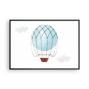 Plakat w czarnej ramie - Ręcznie malowany balon na tle delikatnych chmur - 100x70cm - Cały w chmurach - Nowoczesna dekoracja ścienna do salonu i sypialni ARTTOR