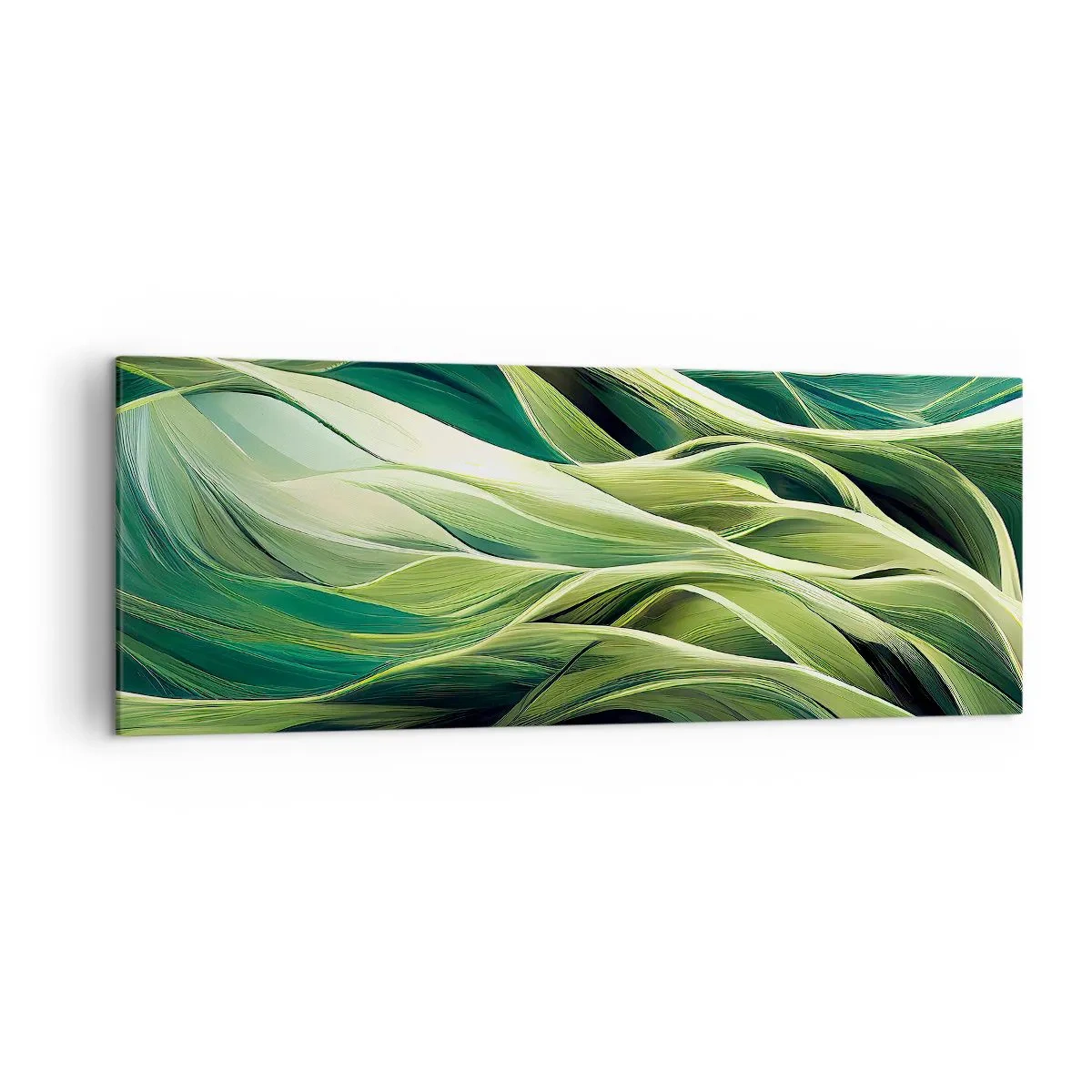 Obraz na płótnie - Dynamiczne linie w odcieniach zieleni - 140x50cm - Abstrakcyjna gra w zielone - Nowoczesna dekoracja ścienna do salonu i sypialni ARTTOR