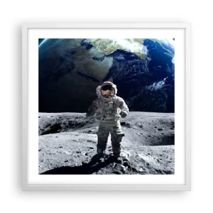 Plakat w białej ramie - Pozdrowienia z Księżyca - 50x50 cm