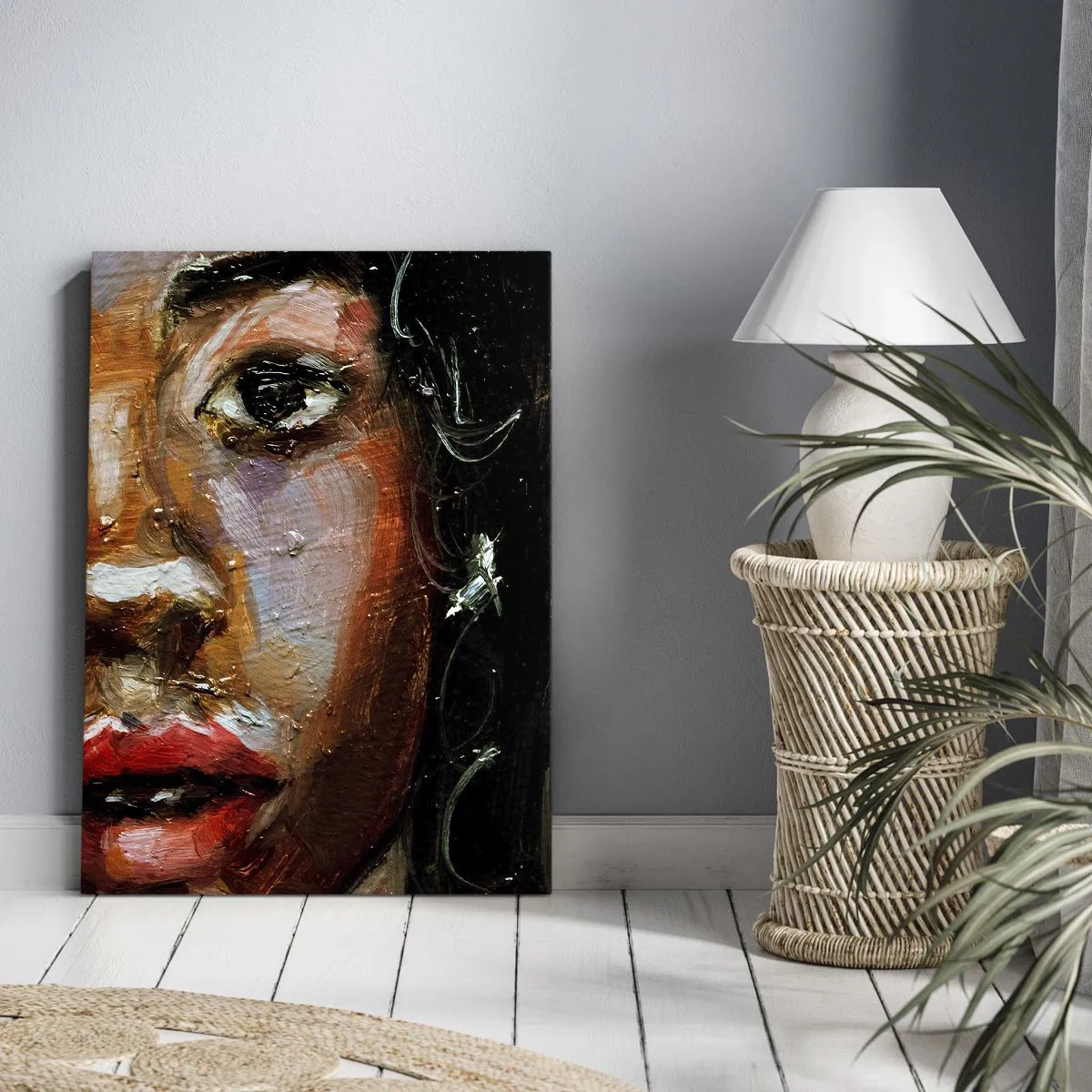 Obraz na płótnie - Abstrakcyjny portret kobiety w stylu ekspresjonistycznym - 50x70cm - Czerń i blask - Nowoczesna dekoracja ścienna do salonu, kuchni i sypialni ARTTOR