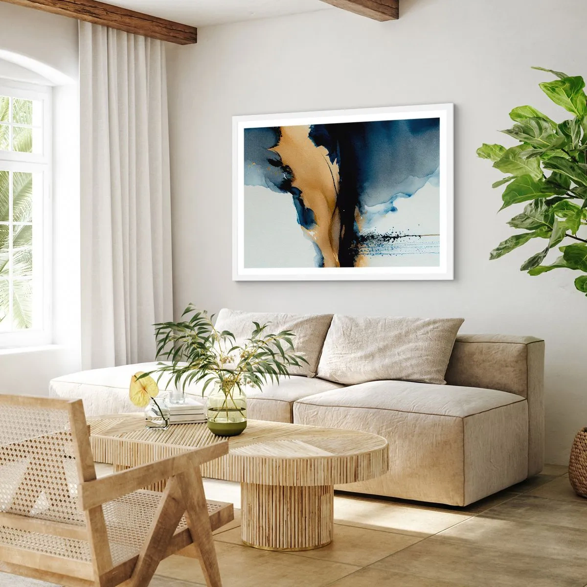 Plakat w białej ramie - Za zasłoną - 100x70 cm