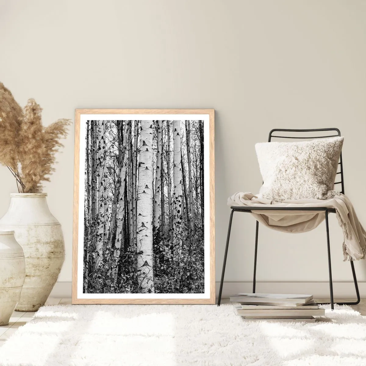 Plakat w ramie jasny dąb - Brzozowa kolumnada - 40x50 cm