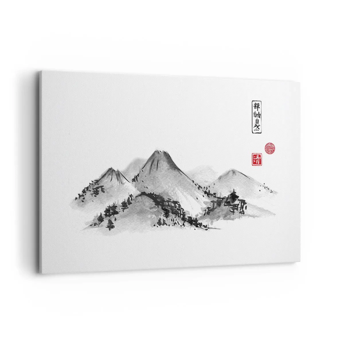 Obraz na płótnie - Tradycyjny krajobraz górski w stylu japońskiego malarstwa tuszem - 120x80cm - Za dalą dal - Nowoczesna dekoracja ścienna do salonu, kuchni i sypialni ARTTOR