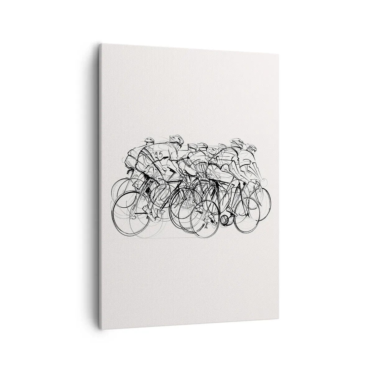 Obraz na płótnie - Minimalistyczna grafika przedstawiająca peleton kolarzy w ruchu - 50x70cm - Wespół w zespół - Nowoczesna dekoracja ścienna do salonu, kuchni i sypialni ARTTOR