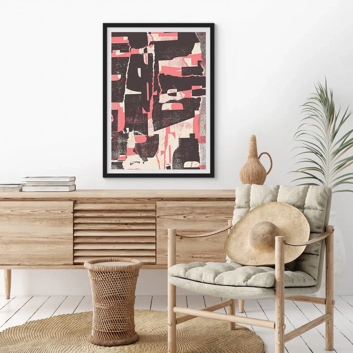 Plakat w czarnej ramie - Dynamiczna abstrakcja w odcieniach czerwieni i czerni - 50x70cm - Cały ten zgiełk - Nowoczesna dekoracja ścienna do salonu i sypialni ARTTOR