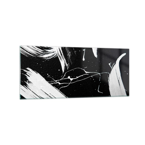 Obraz na szkle - Abstrakcyjne białe pociągnięcia na czarnym tle - 120x50cm - Przełamać mrok - Nowoczesna dekoracja ścienna do salonu i sypialni ARTTOR
