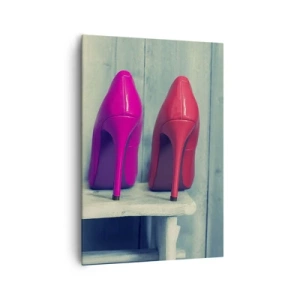 Obraz na płótnie - Kolorowe szpilki na tle drewnianej ściany - 70x100cm - Spacerem po tęczy - Nowoczesna dekoracja ścienna do salonu i sypialni ARTTOR