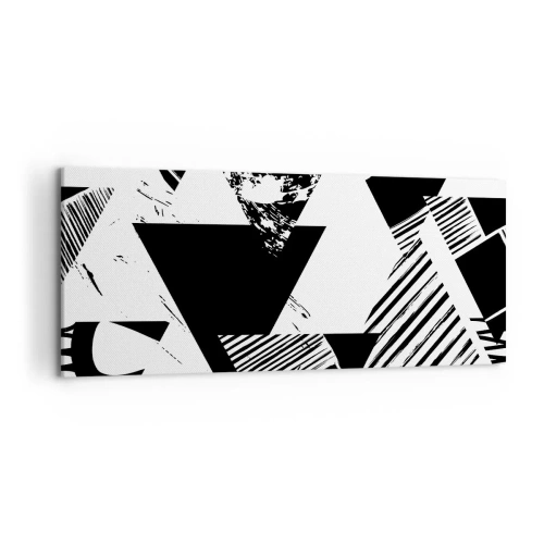 Obraz na płótnie - Geometryczne wzory w czarno-białej minimalistycznej formie - 120x50cm - Deszcz trójkątów - Nowoczesna dekoracja ścienna do salonu i sypialni ARTTOR