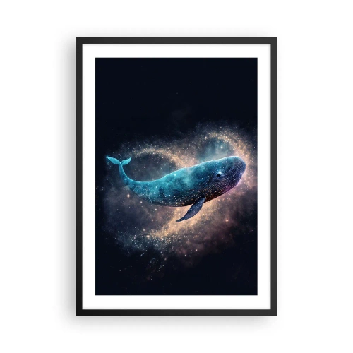 Plakat w czarnej ramie - Kosmiczny wieloryb otoczony gwiezdną mgławicą na czarnym tle - 50x70cm - Jest taki świat… - Nowoczesna dekoracja ścienna do salonu i sypialni ARTTOR