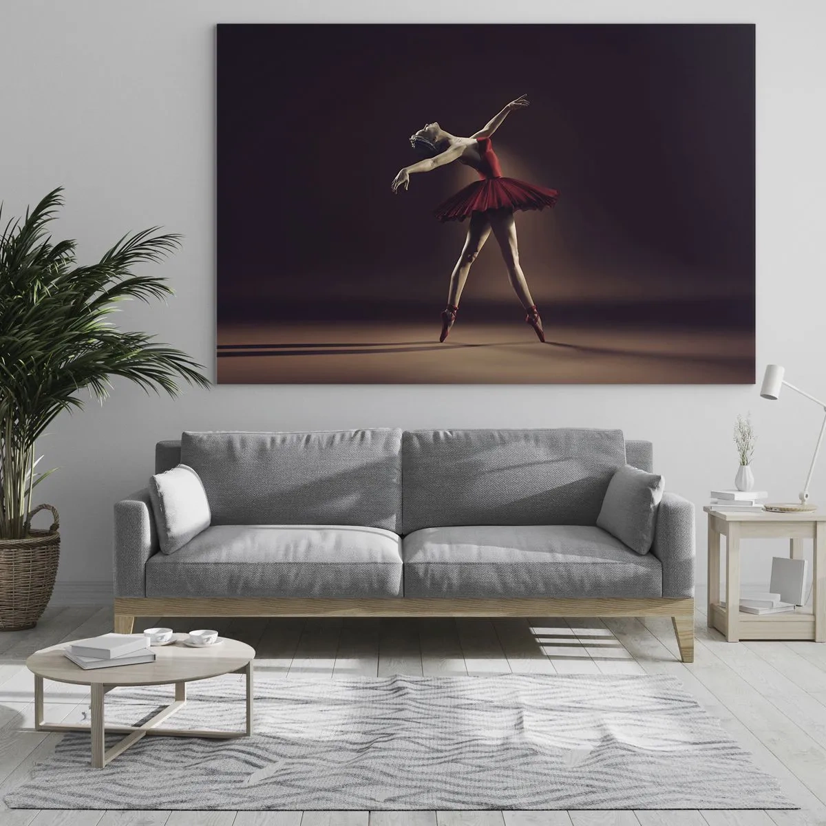 Obraz na szkle - Balerina w czerwonej sukience w dynamicznej pozie - 120x80cm - Prima ballerina - Nowoczesna dekoracja ścienna do salonu, kuchni i sypialni ARTTOR