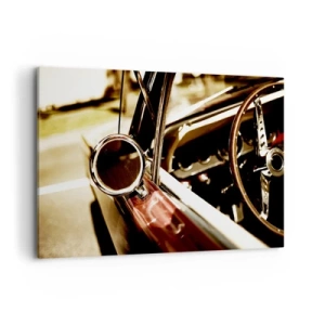 Obraz na płótnie - Zbliżenie na lusterko i wnętrze klasycznego samochodu retro - 100x70cm - Auto z duszą - Nowoczesna dekoracja ścienna do salonu, kuchni i sypialni ARTTOR
