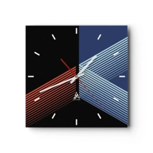 Zegar ścienny - Geometryczne linie w odcieniach czerwieni i błękitu - 30x30cm - Prosta historia - Nowoczesna dekoracja ścienna do salonu i sypialni ARTTOR