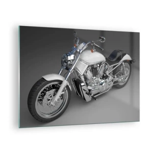 Obraz na szkle - Stylowy motocykl na szarym tle w nowoczesnym ujęciu - 70x50cm - Aż chce się klęknąć - Nowoczesna dekoracja ścienna do salonu i sypialni ARTTOR
