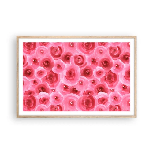 Plakat w ramie jasny dąb - Róże na dole i na górze - 91x61 cm